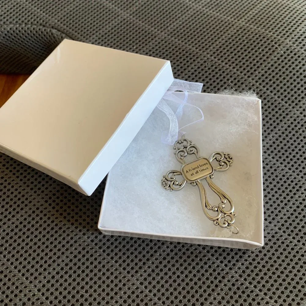 Silver Friendship Cross with Ribbon for Hanging - NWOT